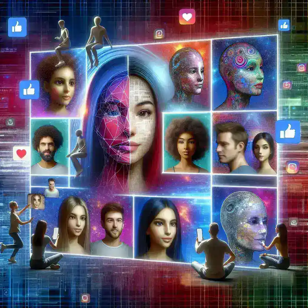 "Close-up of a TikTok user applying an AI filter on their face, showcasing the innovative digital effects and enhanced self-expression features, highlighting the intersection of technology, identity, and social media culture."